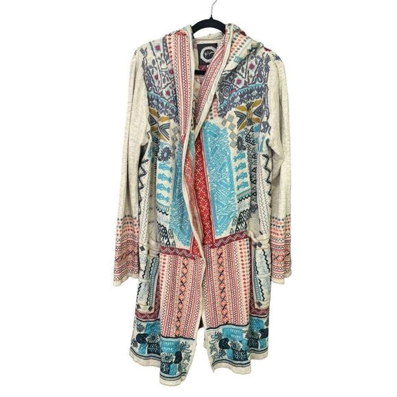 BIYA Johnny Was Floral Embroidered Open Front Hooded Cardigan Multicolor Medium - Picture 5 of 13